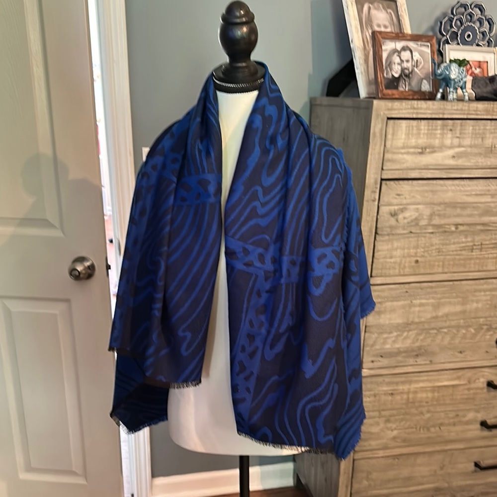Elegant Blue Patterned Scarf
